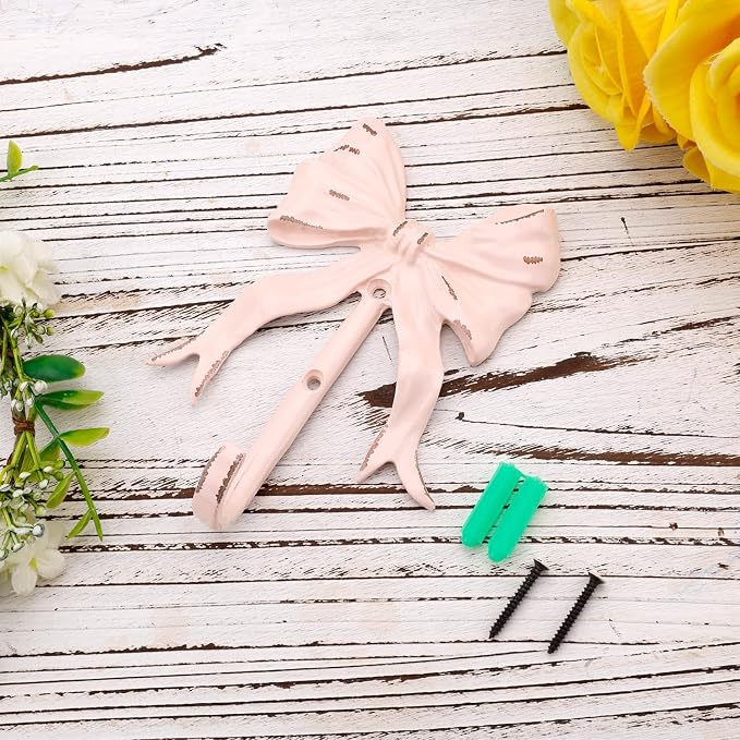 Pink Bow Hook Room Decor, Cute Coquette Bow Knot Wall Hooks Sweet Multi-Purpose - Image 3