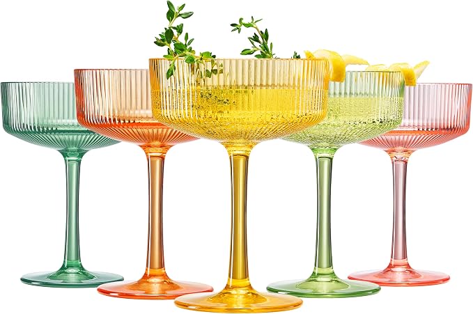 Khen Shatterproof Acrylic Ribbed Vintage Art Deco Martini, Champagne & Cocktail by Khen