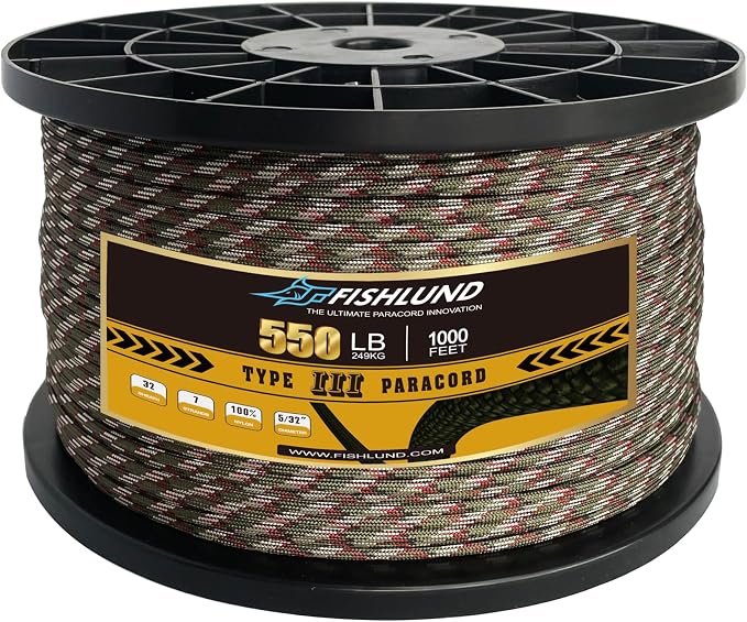 Paracord 550 lb, 7 Strand Paracord Rope 1000ft 4mm, Nylon Parachute Cord by FISHLUND