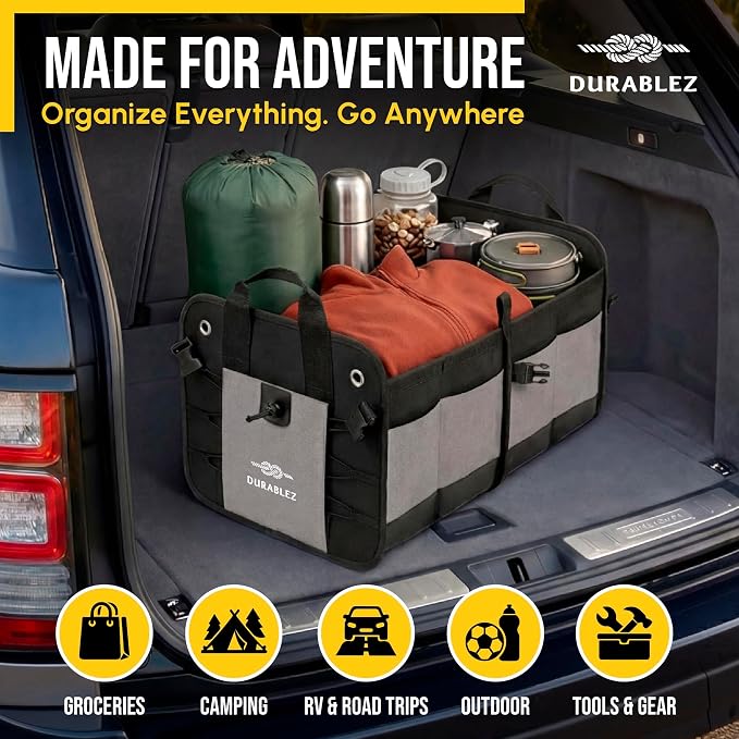 Compact Car Trunk Organizer 2-Section – Grocery, Cleaning Supplies Storage – - Image 2