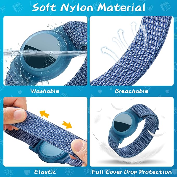 Waterproof Bracelet for Airtag Kids 4 Pack, Soft Nylon Hidden Air Tag Wristband - Image 5