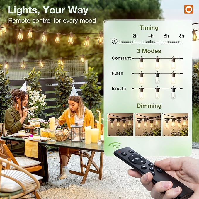 addlon 100FT LED Outdoor String Lights, Remote Dimmable Patio Lights - Image 2