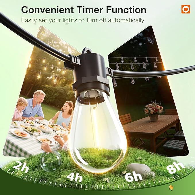 addlon 100FT LED Outdoor String Lights, Remote Dimmable Patio Lights - Image 6