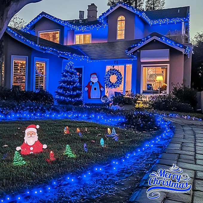 JMEXSUSS 200 LED Blue Christmas Lights Outdoor, Expandable 66ft Blue String - Image 2