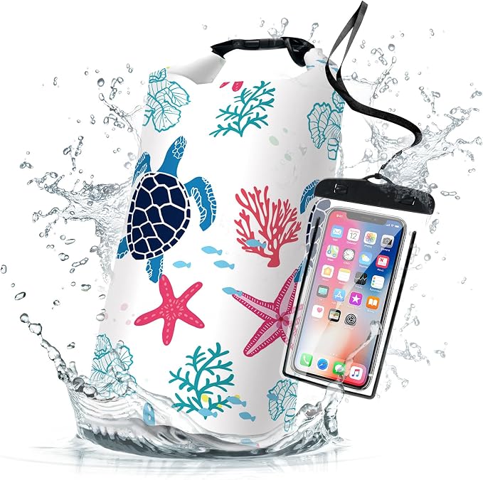 Waterproof Dry Bag, Sea Turtle Coral Starfish Small Waterproof Backpack by Cliduli