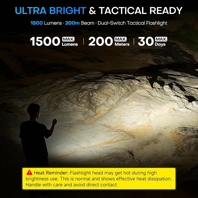 EDC Tactical Flashlight, Flat Flashlights Rechargeable, Dual-Switches LED Small - Image 4