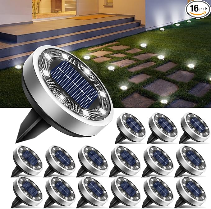 btfarm 16 Pack Solar Lights Outdoor, 8 LED Solar Ground Lights IP65 Waterproof by btfarmdecorativelighting