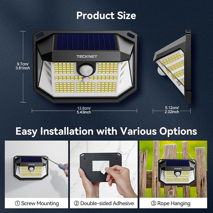 TECKNET 231 LED Solar Motion Lights Outdoor Waterproof, 8 Pack 300° Angle & 3 - Image 7