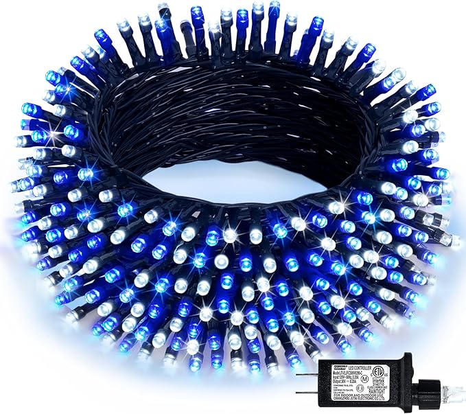 JMEXSUSS 66ft 200 LED Blue and White Outdoor Christmas String Lights, Expandable by JMEXSUSS
