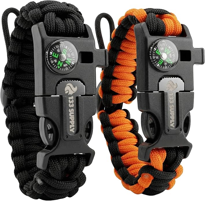 Paracord Bracelet Compass Hiking Survival Kit Emergency Whistle Fire Starter by 133+SUPPLY