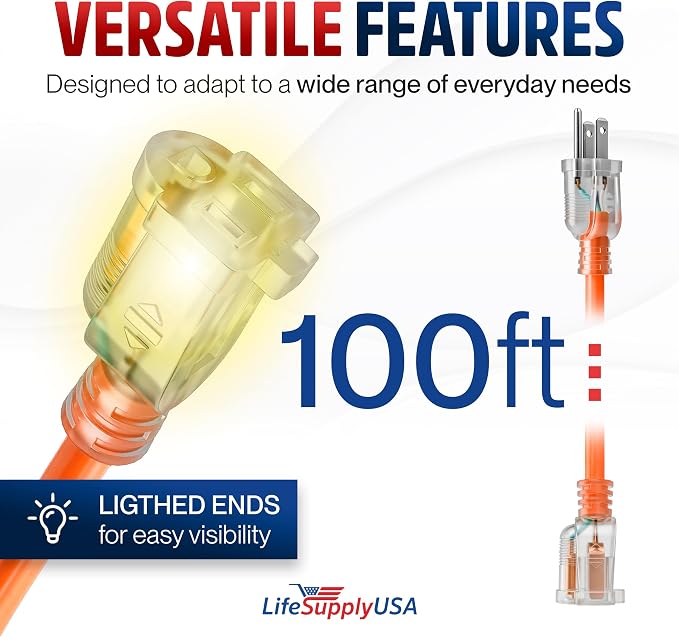 100ft Outdoor/Indoor Extension Cord 12/3 Gauge Extra Heavy Duty 3 Prong SJTW - Image 6