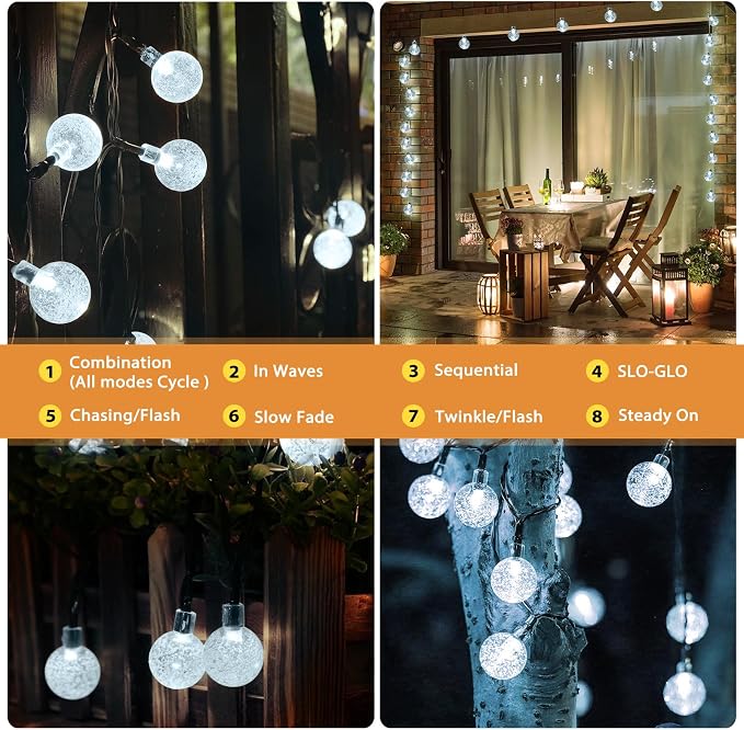 Outdoor Solar String Lights, 46FT 66LED 8Modes Crystal Solar Powered Christmas - Image 4