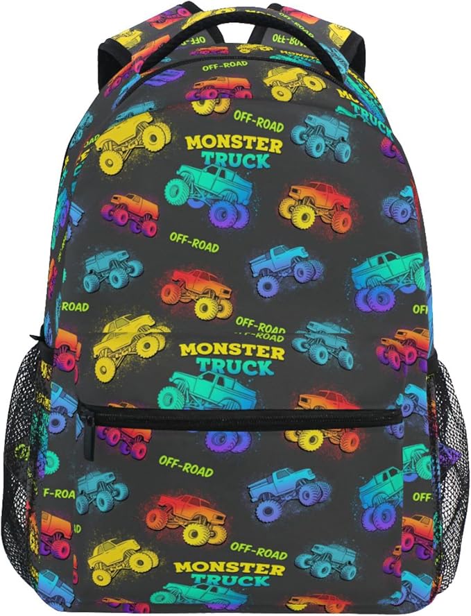Wamika Monster Truck Kids Backpack Blue Racing Cars School Backpacks Boys Girls by Wamika