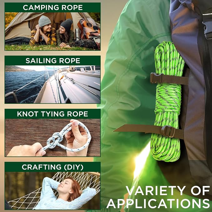 TECEUM Rope – 150 Feet x 1/4 Inch – Green Gray – Strong All-Purpose Utility - Image 5