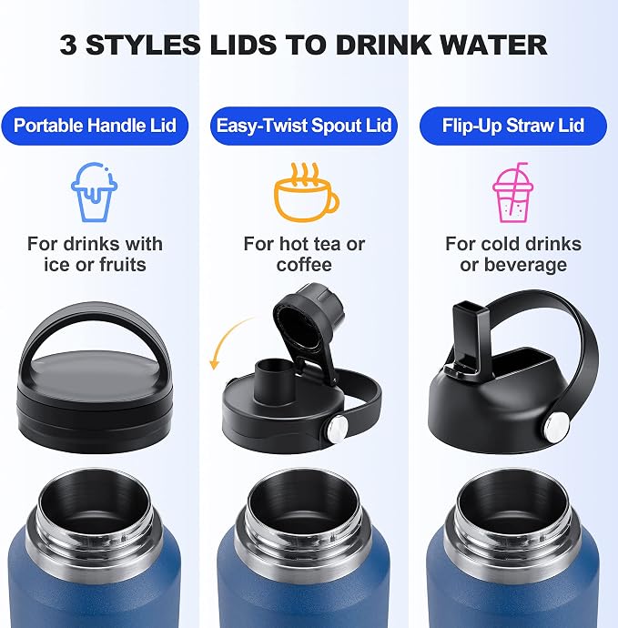 HYDROWION 32oz Stainless Steel Water Bottle, Double Wall Vacuum Insulated Water - Image 3