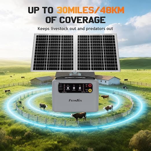 30 Miles/48km Solar Electric Fence Charger, 15W Solar Powered Fencer - Image 3