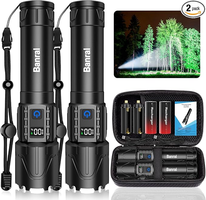 Banral Rechargeable Tactical Flashlights 2000 High Lumens - 5000mAh Super by Banral
