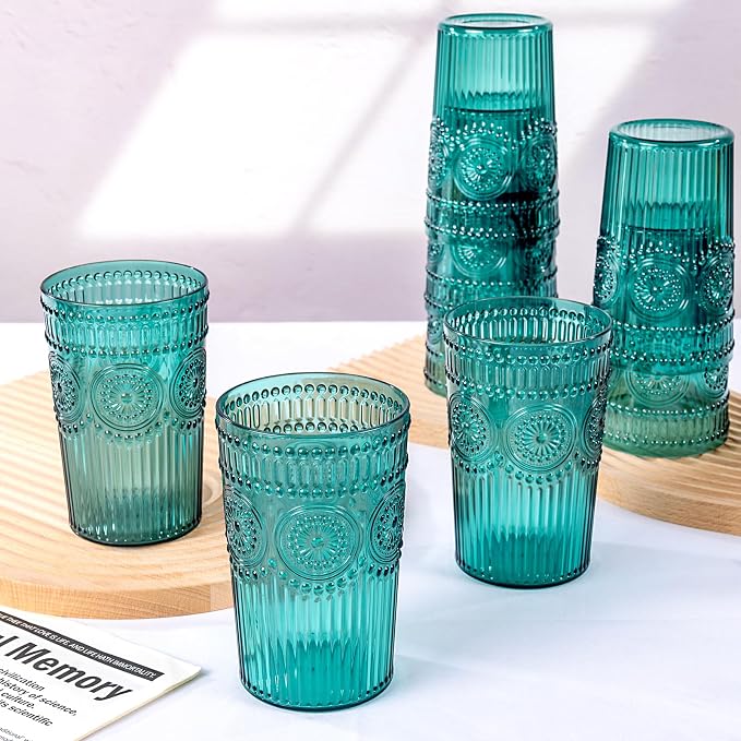 Ciaell 12 Pack Romantic Plastic Water Glasses - 14 Oz Green Vintage Drinking - Image 4
