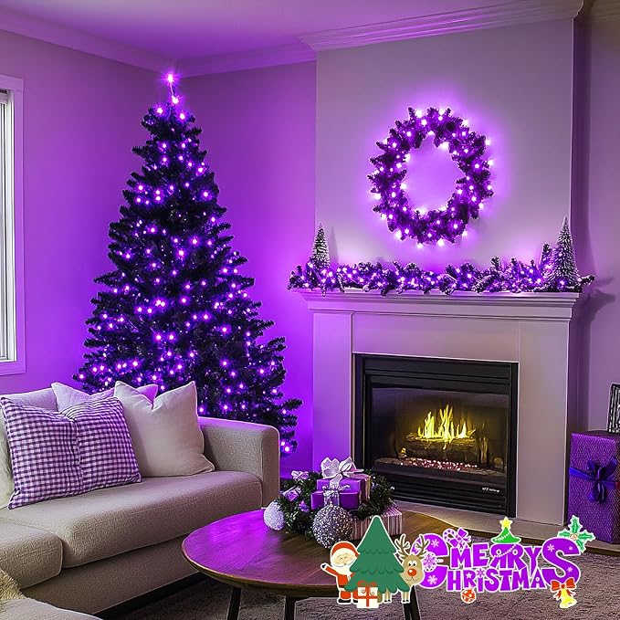 JMEXSUSS 200 LED 66ft Purple Christmas Lights, Connectable Purple String Lights - Image 2