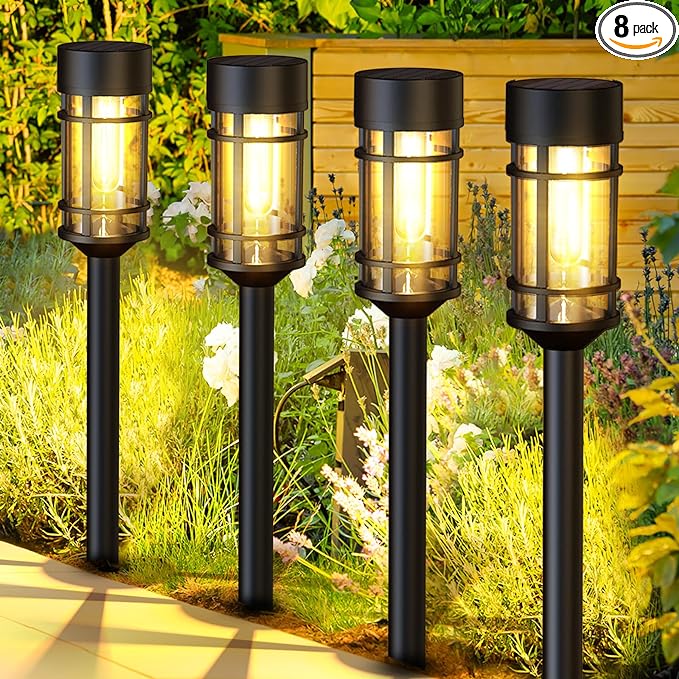 ILANCK Solar Lights Outdoor Waterproof, 8 Pack 21" Solar Pathway Lights by ILANCK