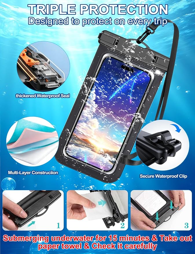 6 Pack Multicolor Waterproof Phone Pouch, Large Phone Waterproof Case Dry Bag - Image 5