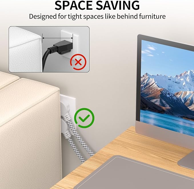 16 Gauge Braided Extension Cord 3 FT, 16/3 Flat Plug Power Cord Indoor - Image 4