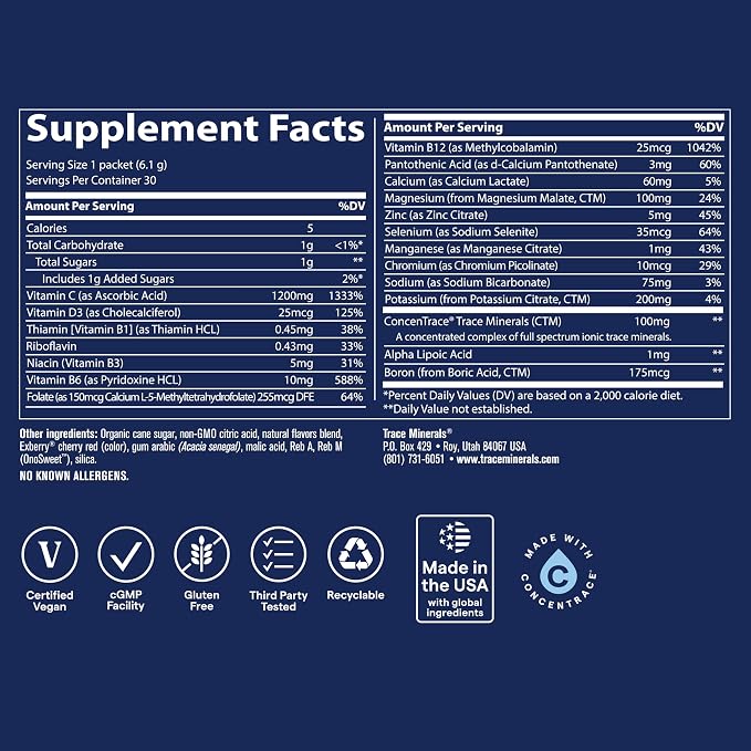 Trace Minerals | Power Pak Electrolyte Powder Packets | 1200 mg Vitamin C - Image 6
