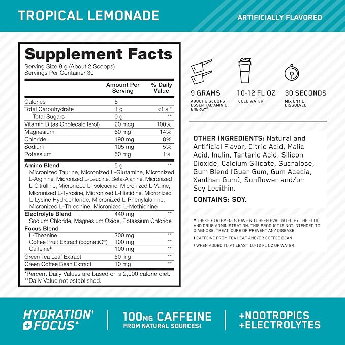 Optimum Nutrition Amino Energy Powder Plus Focus, - Image 2