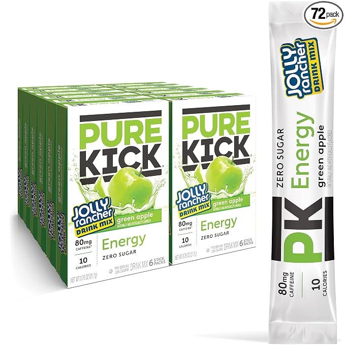 PURE KICK Energy Singles To Go Drink Mix, Jolly Rancher Green Apple, Includes by PureKick