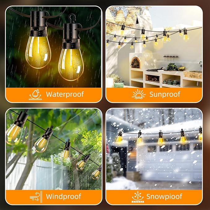 Outdoor Patio String Lights 50ft: S14 LED Shatterproof Bulbs 3 Modes Button - Image 6