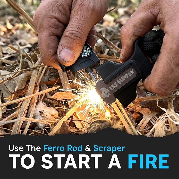Paracord Bracelet Compass Hiking Survival Kit Emergency Whistle Fire Starter - Image 3