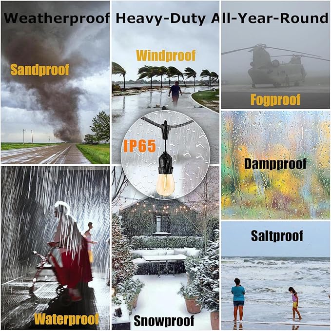 Outdoor Patio String Lights 100FT Waterproof IP65 Heavy Duty String Lights - Image 4