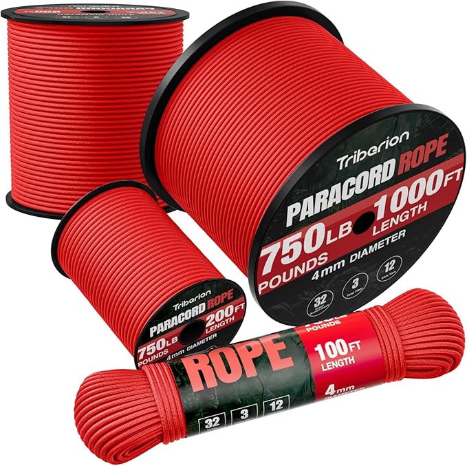 Paracord Rope 750 lb - 200ft 5/32" Parachute Cord 4MM 12-Strand para Cord - by Triberion