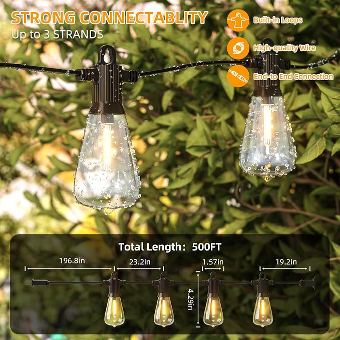 FOOMAN LED Outdoor String Lights, 500FT Outside Waterproof Hanging Patio Lights - Image 3