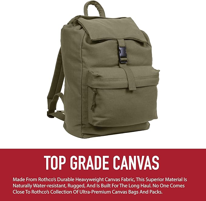 Rothco Canvas Daypack – Heavy-Duty Cotton Canvas Backpack - Image 3
