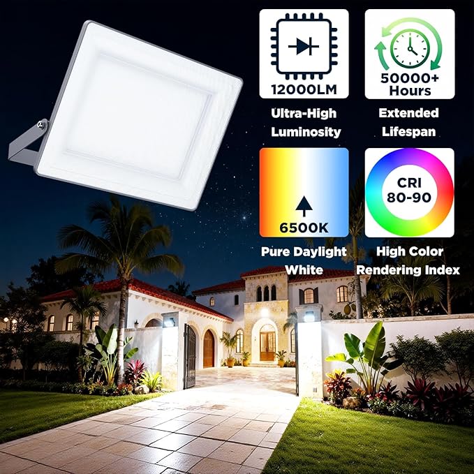 100W 12000LM Flood Lights Outdoor, Bright LED Work Light - Image 7