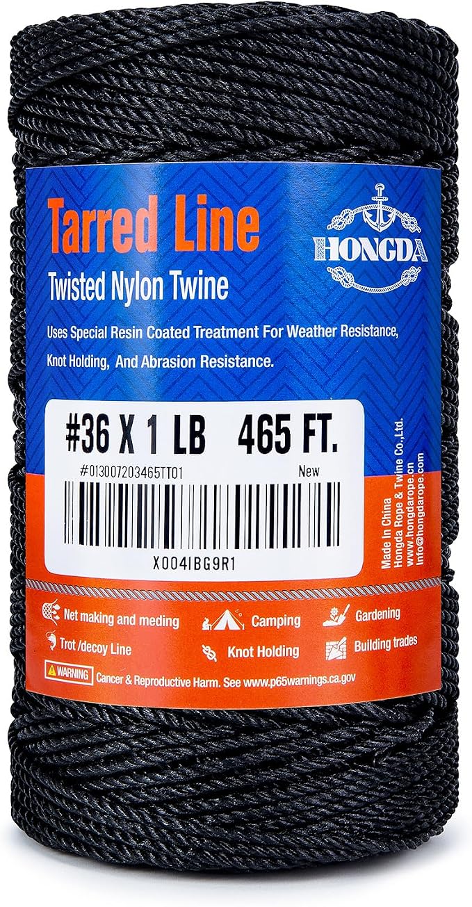 HONGDA Tarred Bank Line Twine, 465 Feet Nylon Twine #36 Bank Line-Black Nylon by hongda