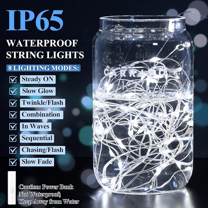 Lakumu 32FT Fairy Lights Battery Operated, Rechargeable String Lights - Image 5