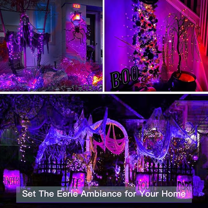 suddus Hallowee Purple Lights Battery Operated, 66ft 200 LED Twinkle Lights - Image 2