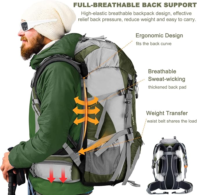 Loowoko 50L Hiking Backpack, Waterproof Camping Essentials Bag - Image 3
