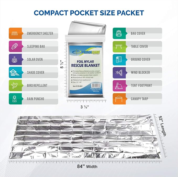 Primacare HB-10 Emergency Mylar Thermal Blankets – 10 Pack, Waterproof - Image 2