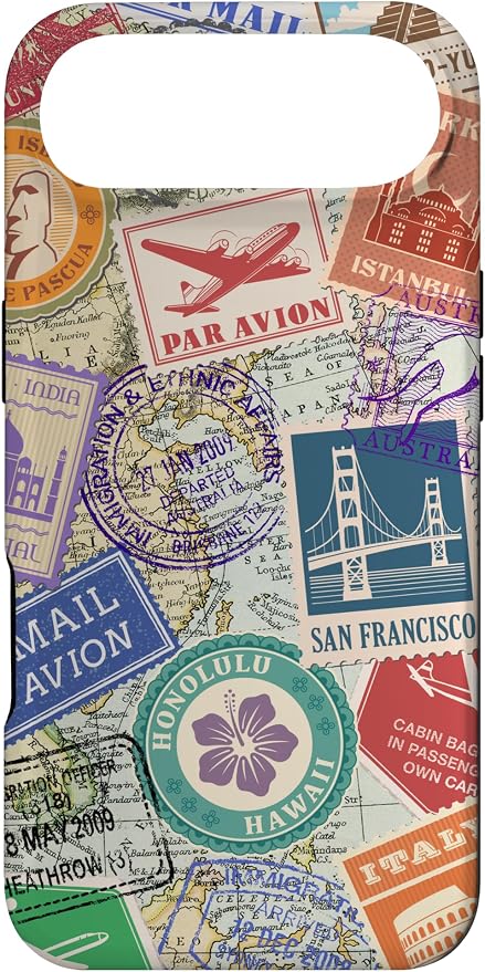 World Map Travel Passport Stamps Postage Stamp Case by Unknown