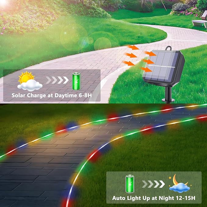 Solar Rope Lights, 2 Packs Total 132ft 400LED Solar String Lights, 8 Modes - Image 4