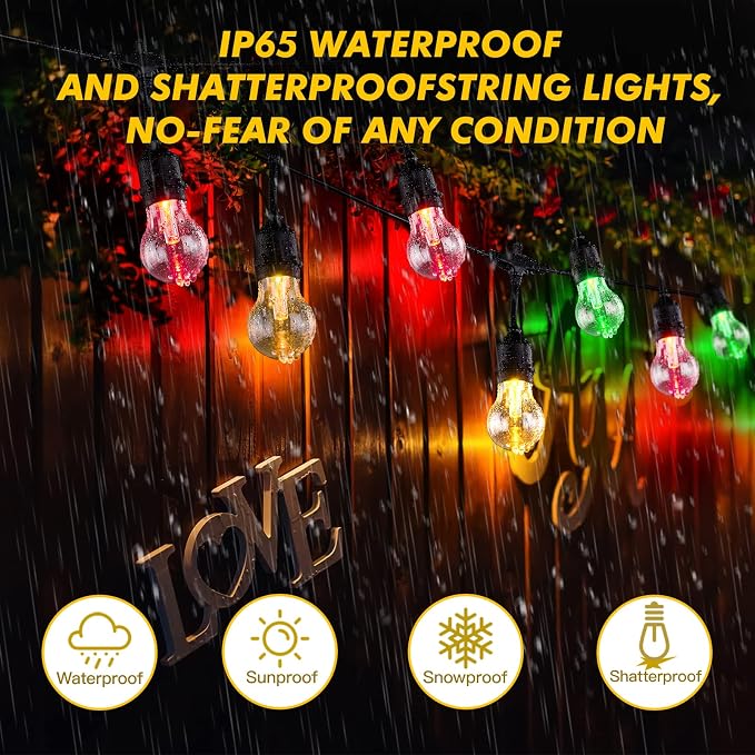 35FT Solar String Lights Outdoor, 11 Shatterproof LED Edison Bulbs, Dimmable - Image 5