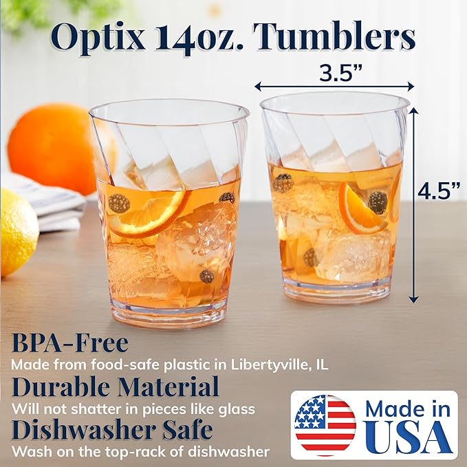 US Acrylic Optix Plastic Reusable Drinking Glasses 14oz Rocks Cups in Clear | - Image 2