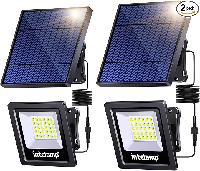 intelamp 4400mAh Solar Flood Lights, 2 Pack Outdoor Solar Security Light Dusk by IntelampSolarLightingArtist
