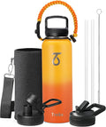Trebo 40oz Water Bottle with 3 Lid and handle, Vacuum Insulated Stainless Steel by StayHotStayColdStayGreen