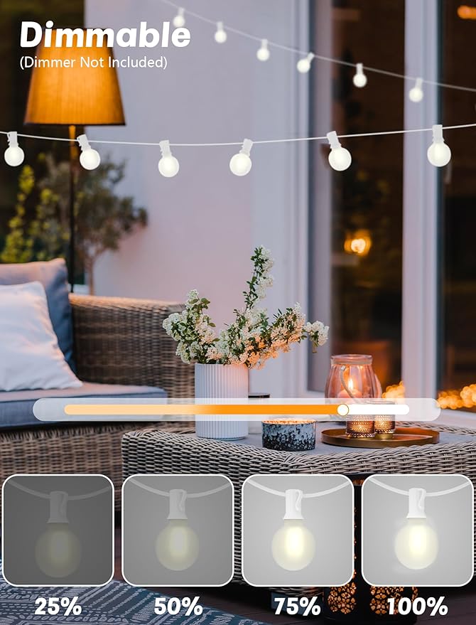 SUNSGNE 25Ft G40 LED Outdoor White String Lights - Image 7