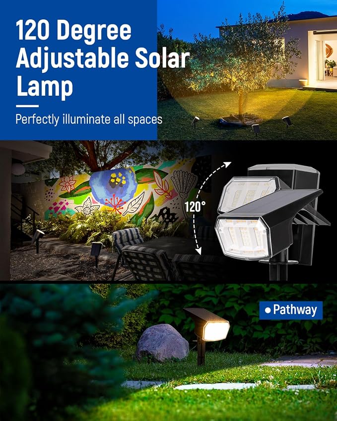 AUDERWIN Solar spotlights Outdoor 63 LED 3 Lighting Modes, IP65 Waterproof - Image 5