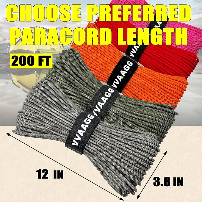 VVAAGG 1000 Paracord Rope 200FT, 4mm Utility Parachute Cord Heavy Duty 12 - Image 4